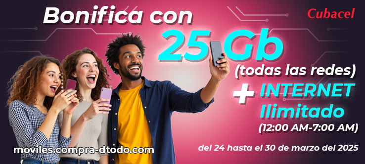 Bonifica con 25 GB + Internet ilimitado de 12am a 7am